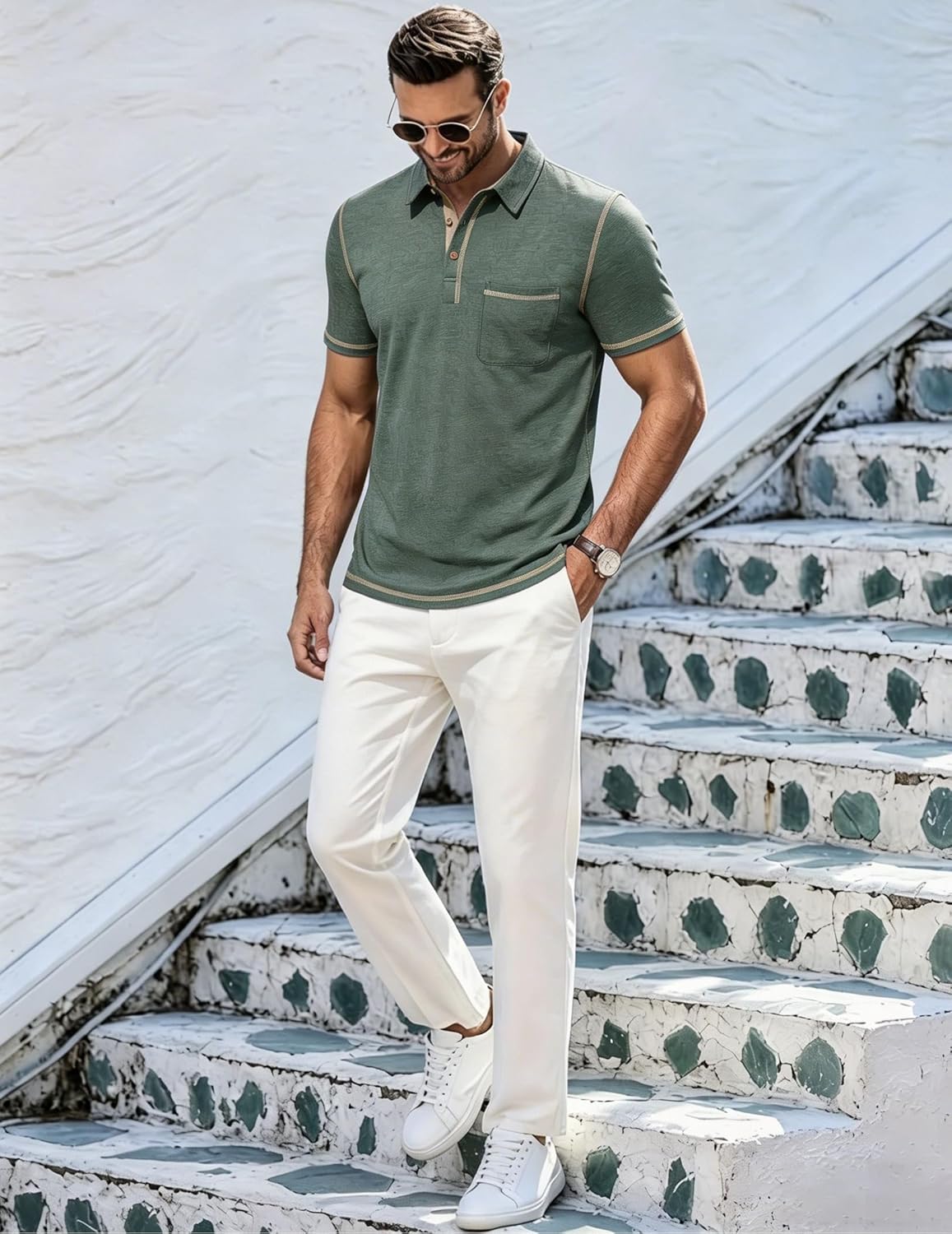 Men's Contrast Stitch Short-Sleeve Polo