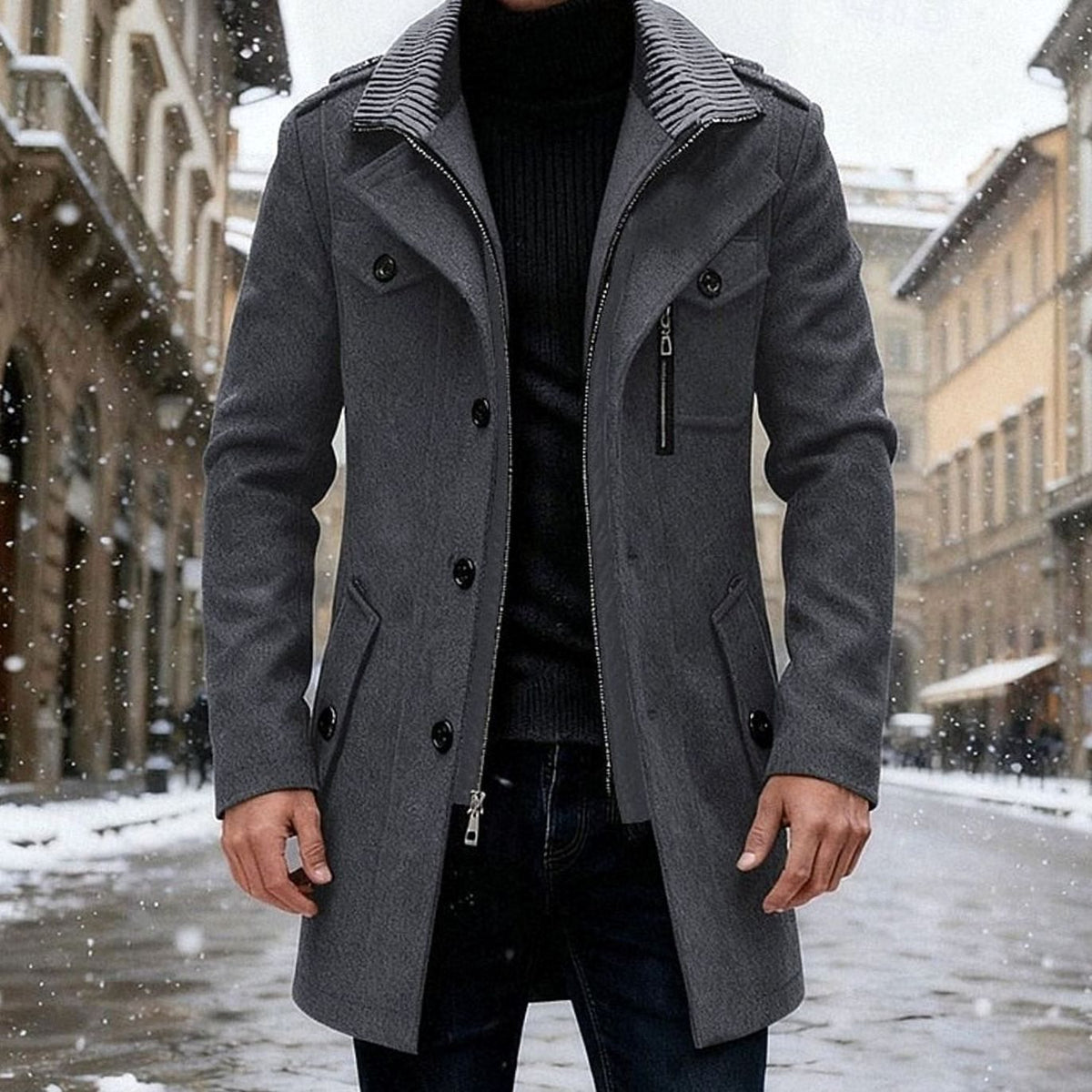 Men's Double-Breasted Wool Tailored Overcoat