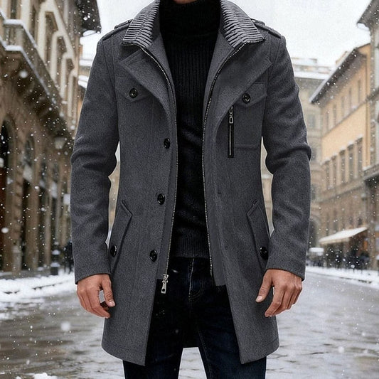 Men's Double-Breasted Wool Tailored Overcoat