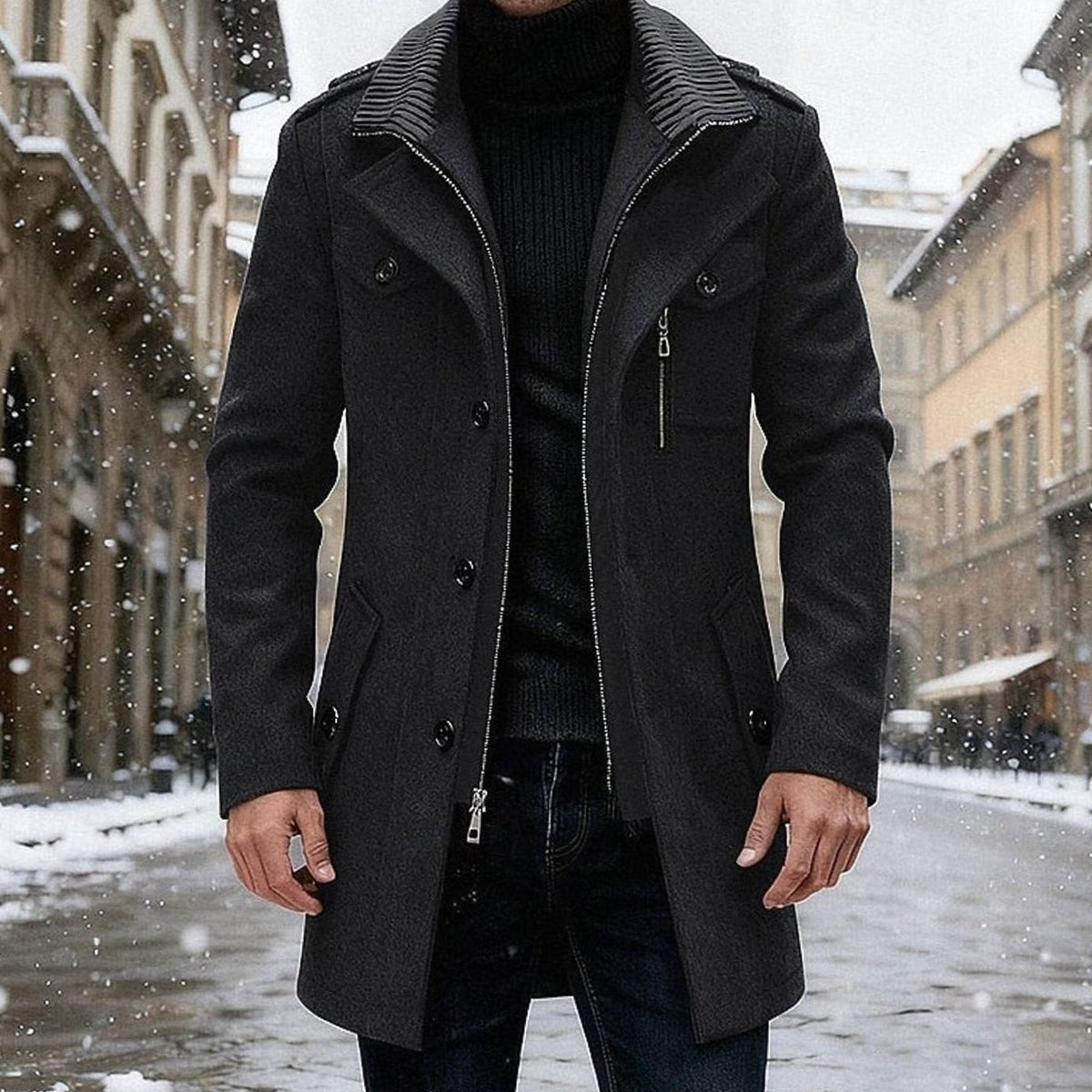 Men's Double-Breasted Wool Tailored Overcoat