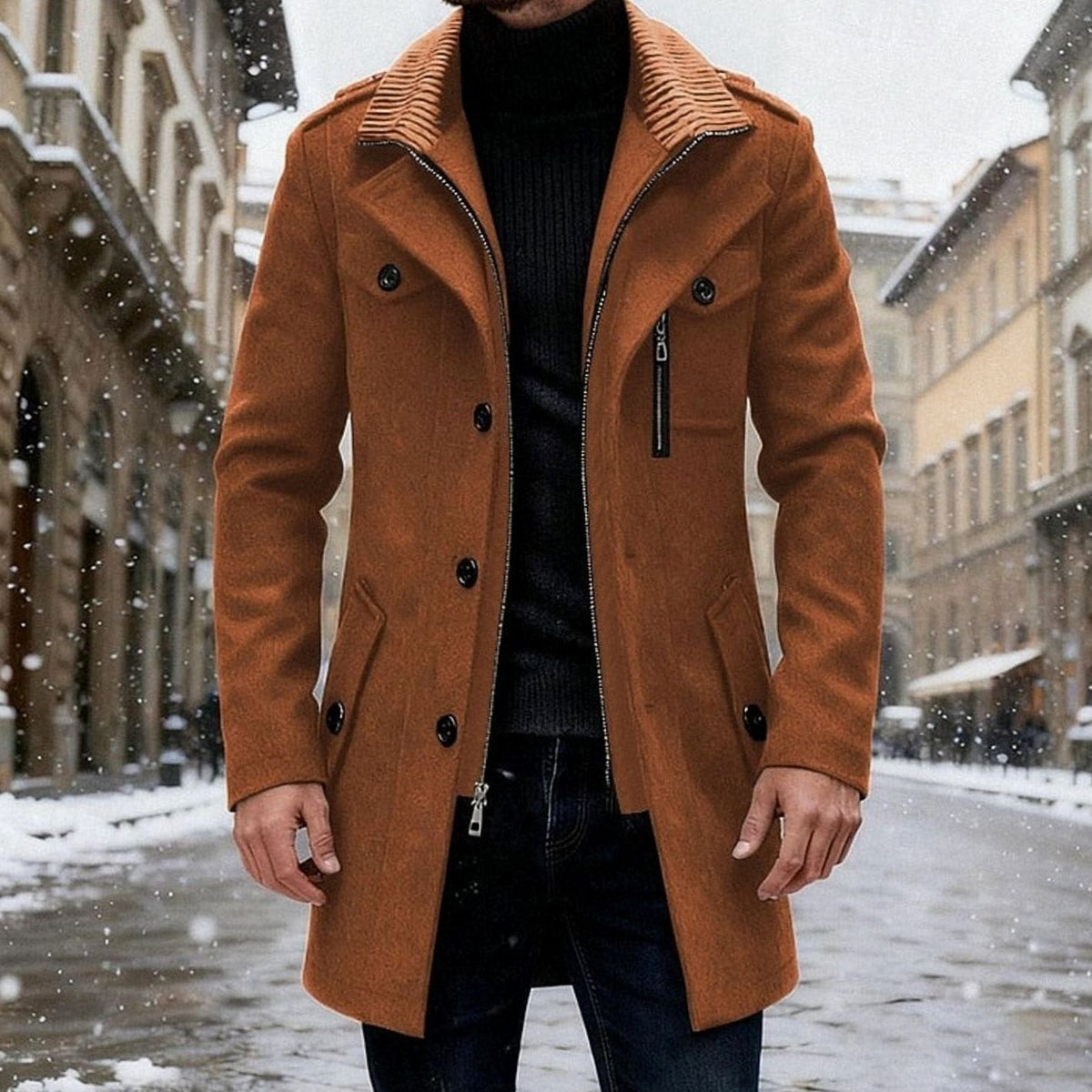 Men's Double-Breasted Wool Tailored Overcoat