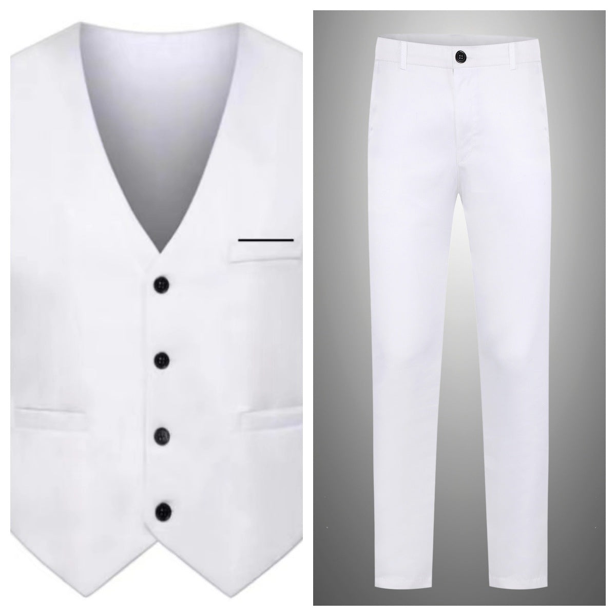 Men's Elegant Satin Waistcoat with V-Neck and Slim-Fit Suit Trousers