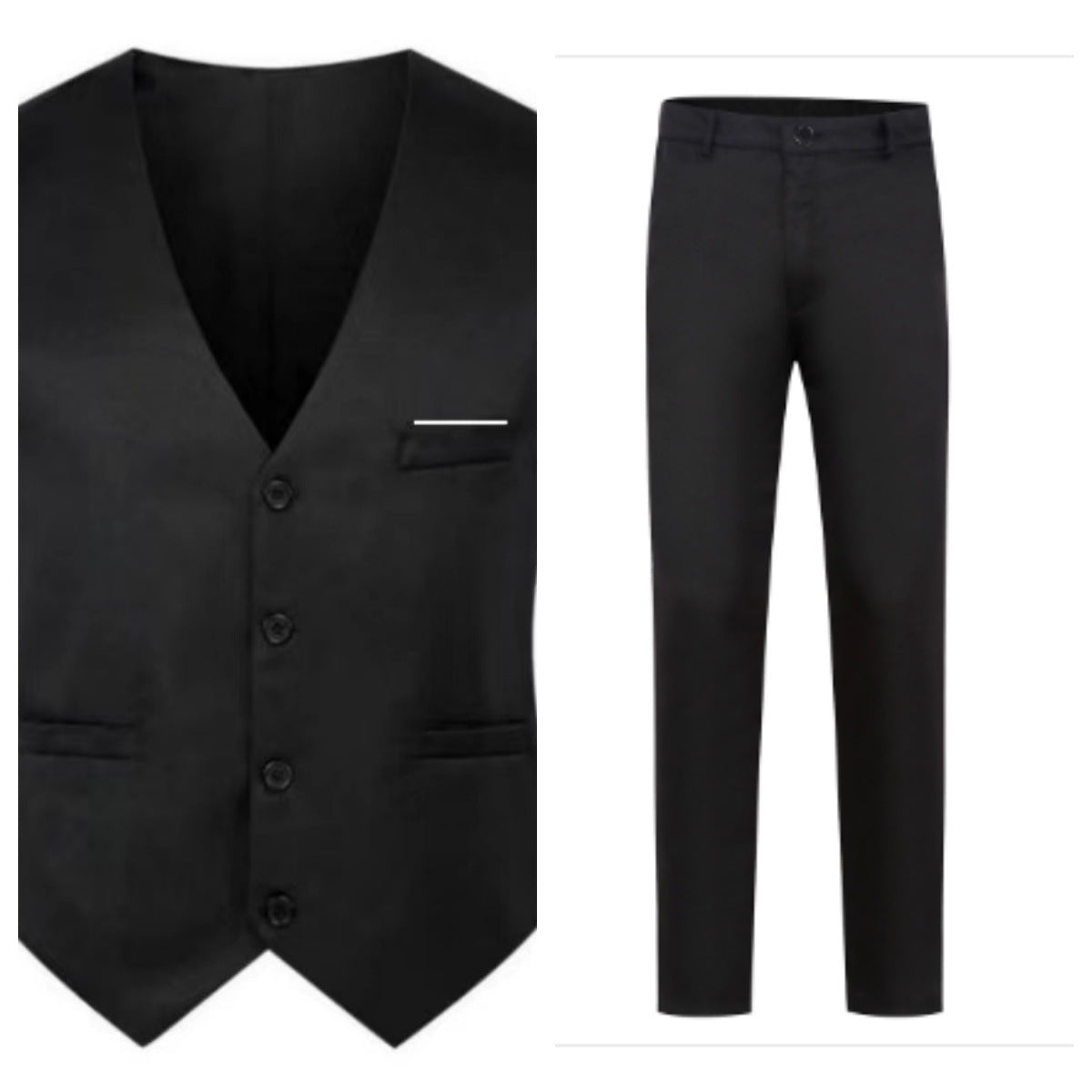 Men's Elegant Satin Waistcoat with V-Neck and Slim-Fit Suit Trousers
