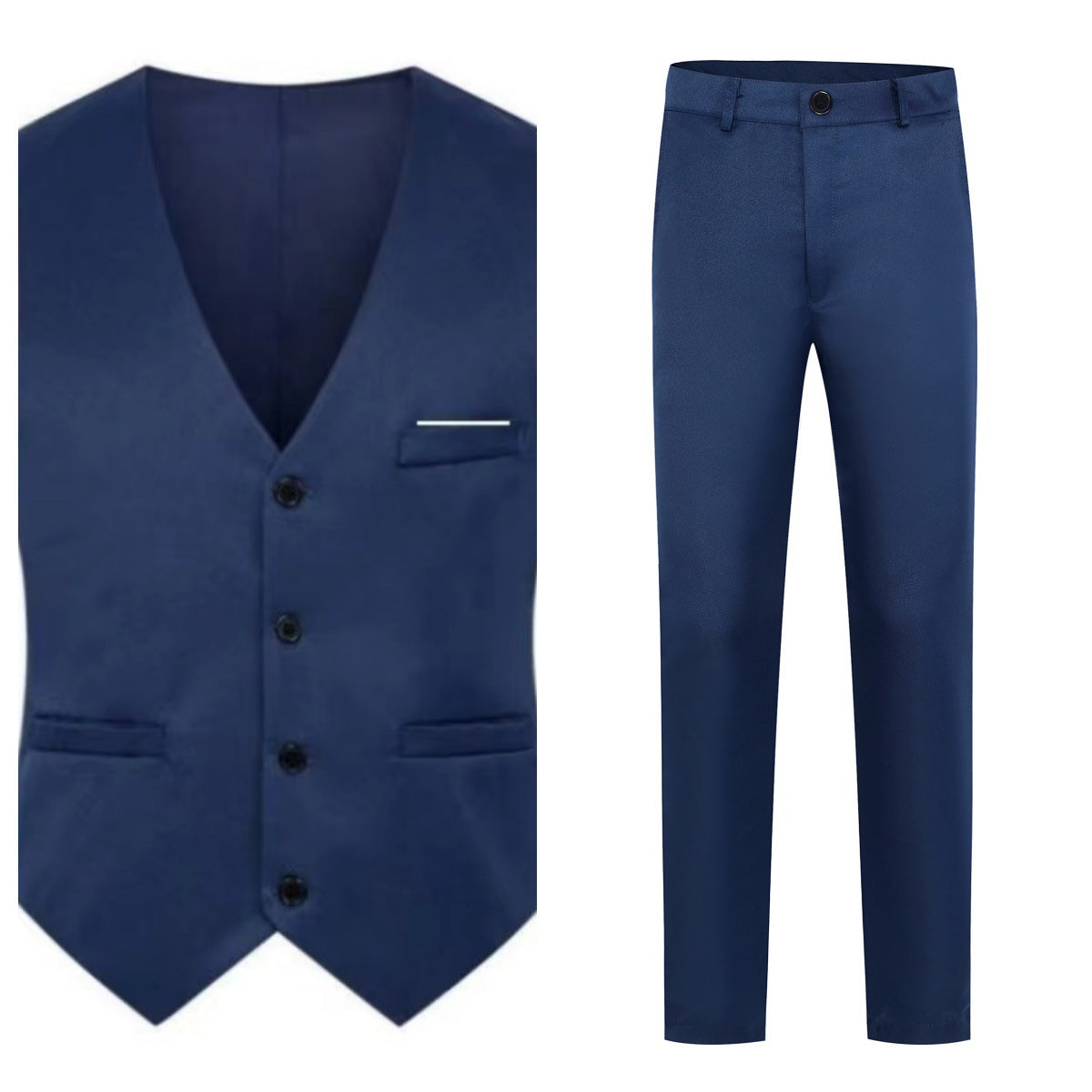 Men's Elegant Satin Waistcoat with V-Neck and Slim-Fit Suit Trousers