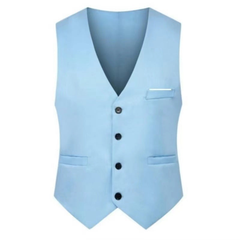 Men's Elegant Satin Waistcoat with V-Neck and Slim-Fit Suit Trousers