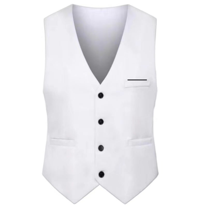 Men's Elegant Satin Waistcoat with V-Neck and Slim-Fit Suit Trousers