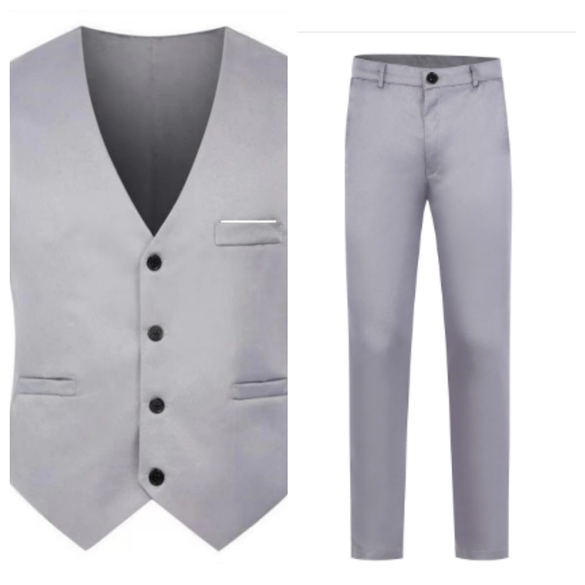 Men's Elegant Satin Waistcoat with V-Neck and Slim-Fit Suit Trousers