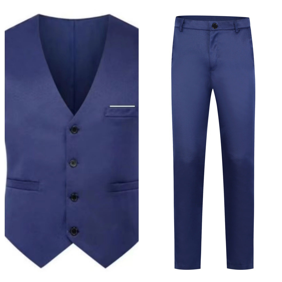 Men's Elegant Satin Waistcoat with V-Neck and Slim-Fit Suit Trousers