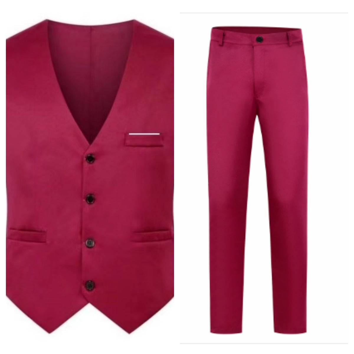 Men's Elegant Satin Waistcoat with V-Neck and Slim-Fit Suit Trousers