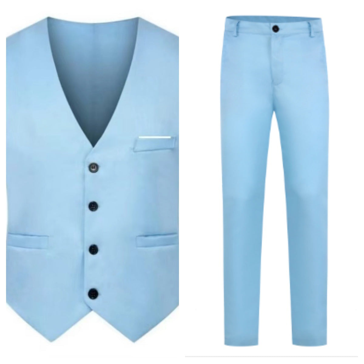 Men's Elegant Satin Waistcoat with V-Neck and Slim-Fit Suit Trousers