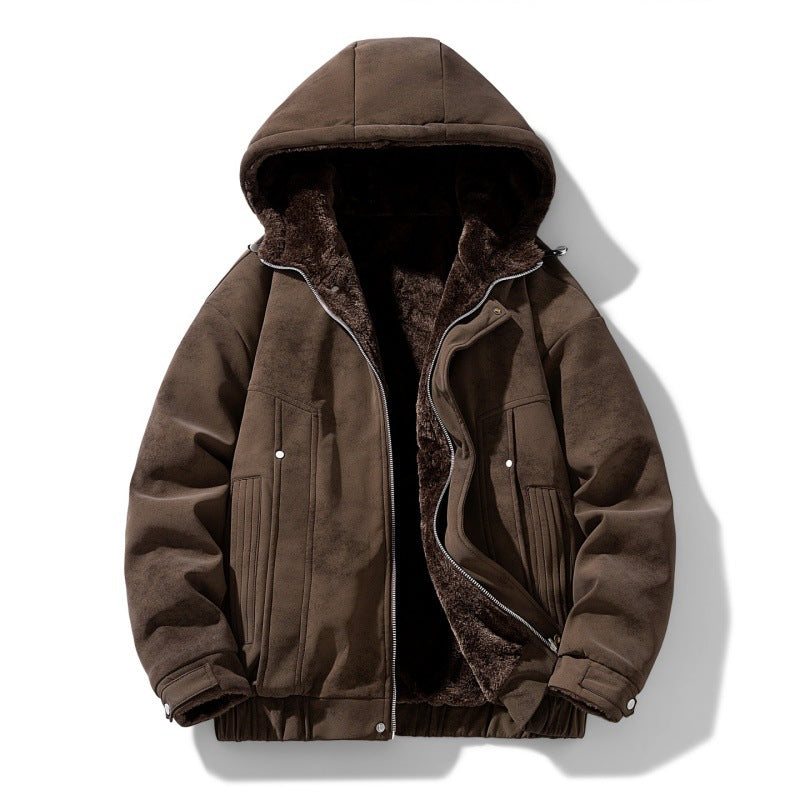 Men's Hooded Faux Suede Jacket with Fleece Lining