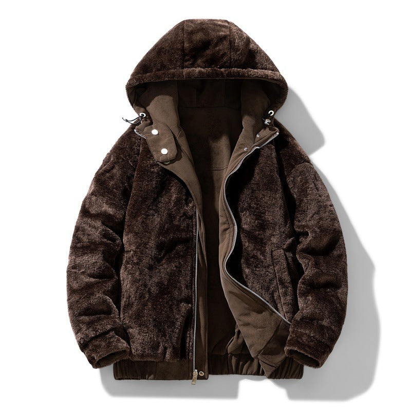 Men's Hooded Faux Suede Jacket with Fleece Lining