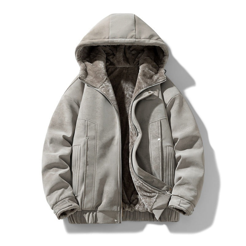 Men's Hooded Faux Suede Jacket with Fleece Lining