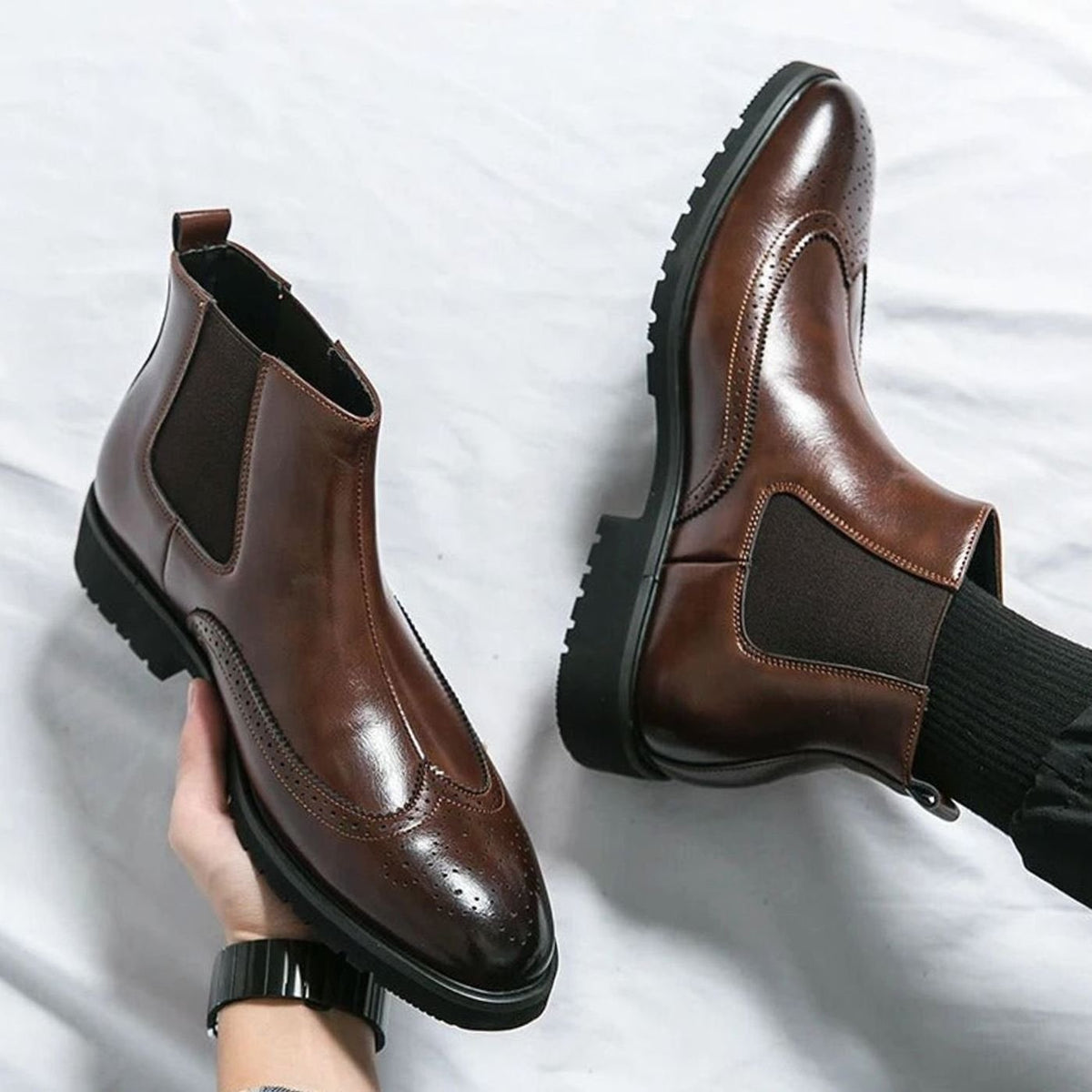 Men's Leather Brogue Chelsea Boots