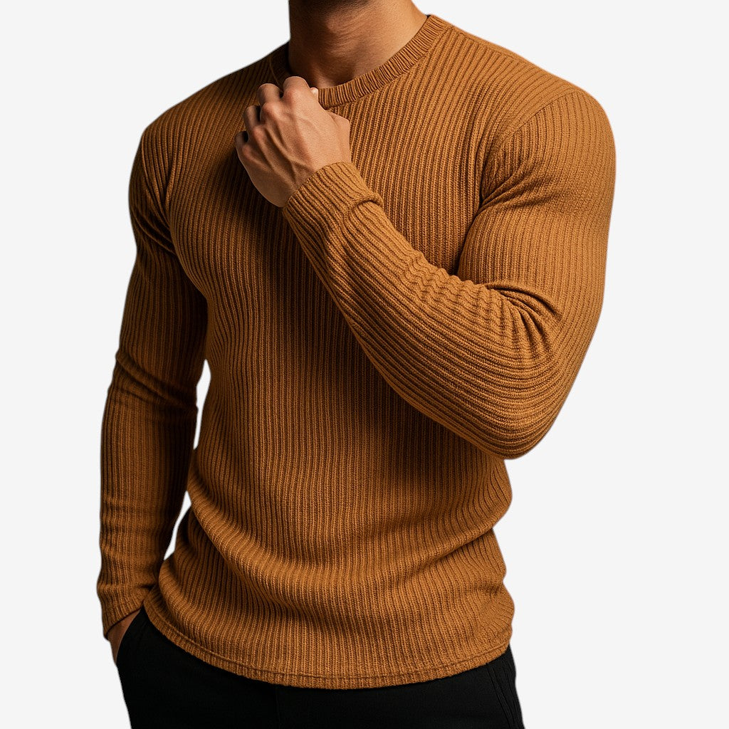 Men's Long-Sleeve Crew Neck Striped Sweater