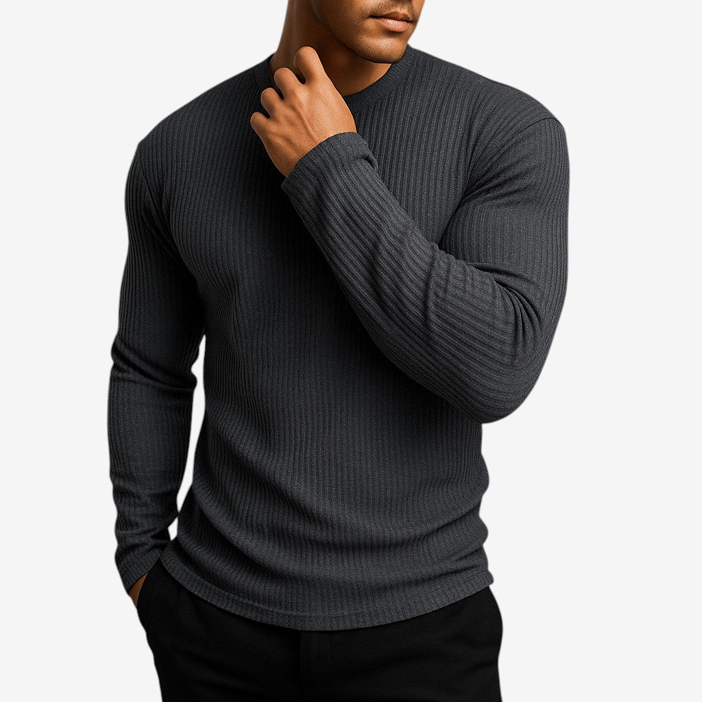 Men's Long-Sleeve Crew Neck Striped Sweater