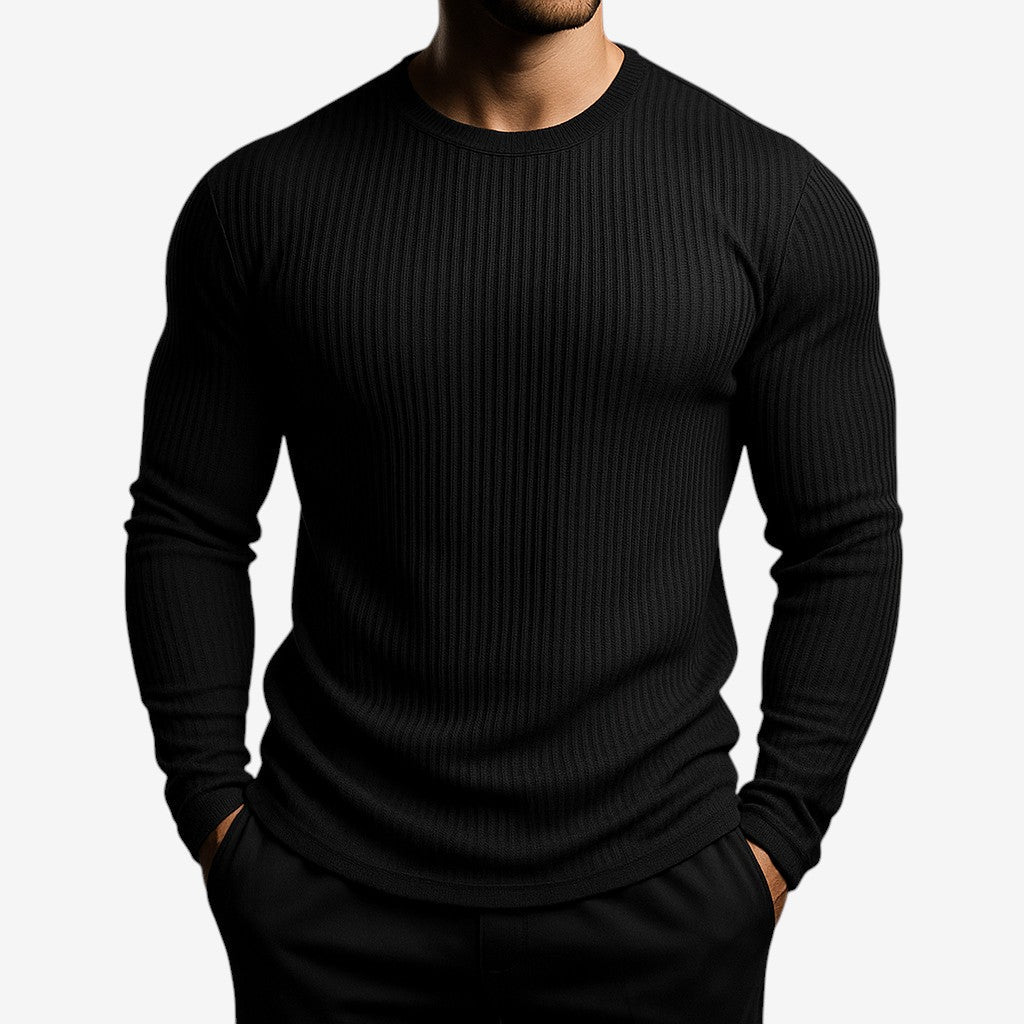 Men's Long-Sleeve Crew Neck Striped Sweater
