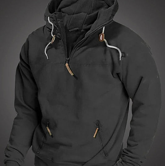 Men's Long Sleeve Half-Zip Drawstring Hooded Sweatshirt