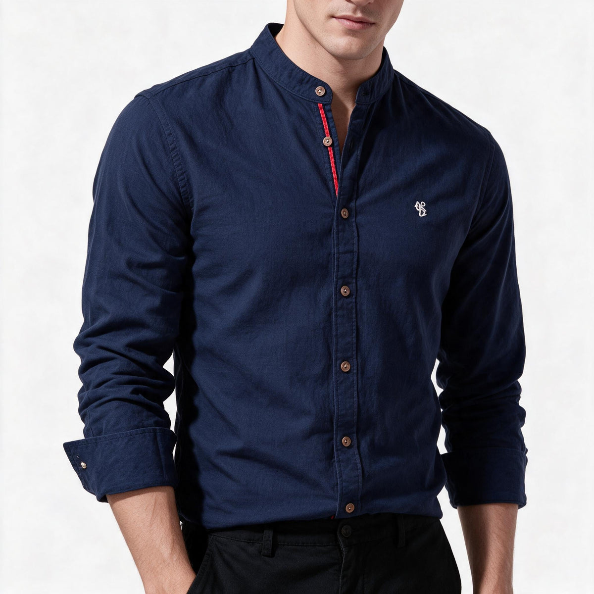 Men's Long-Sleeve Shirt with Stand Collar