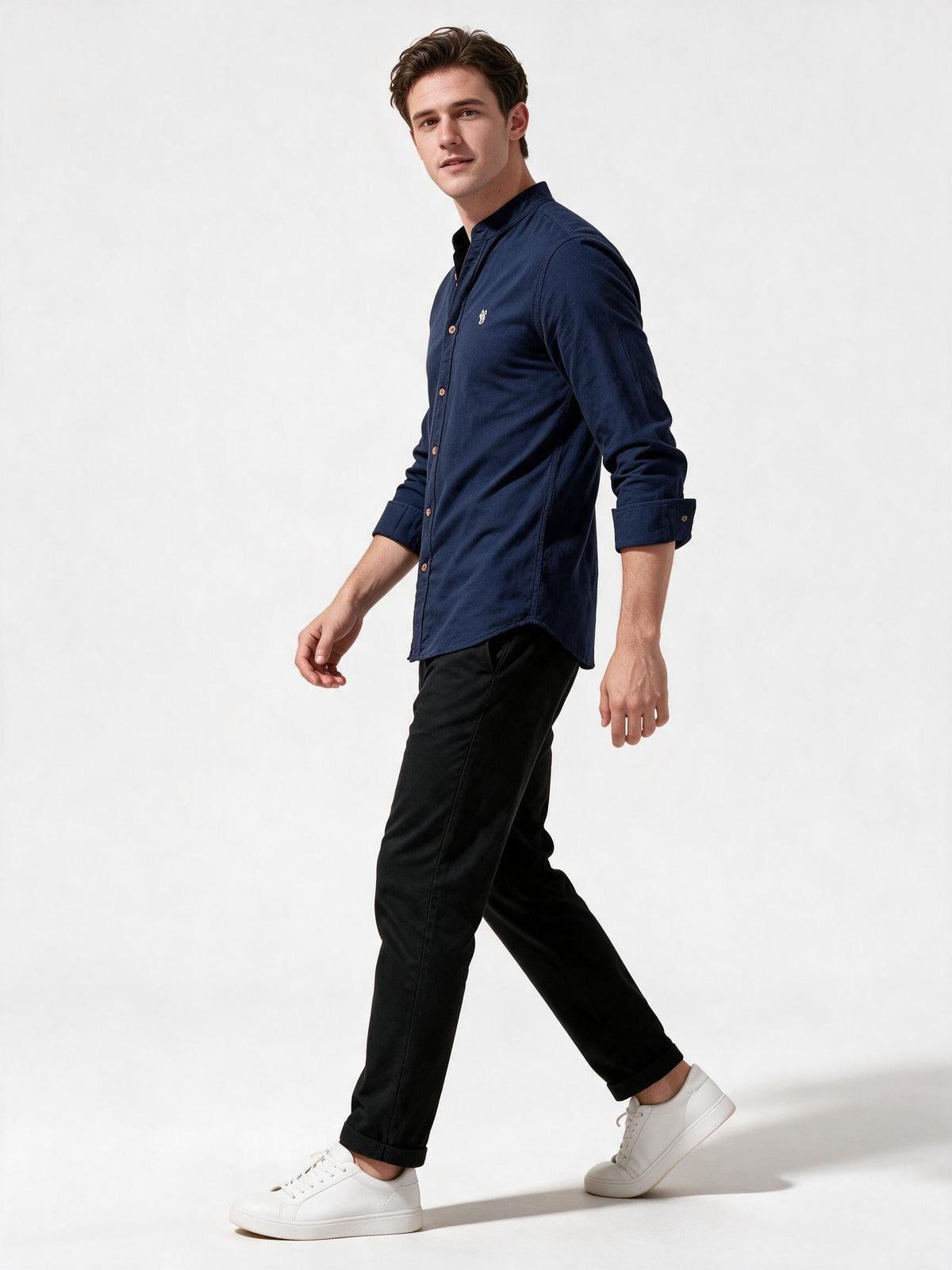 Men's Long-Sleeve Shirt with Stand Collar