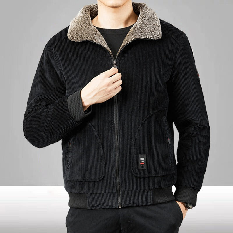 Men's Loose-Fit Textured Casual Bomber Jacket with Sherpa Lining and Zip Front
