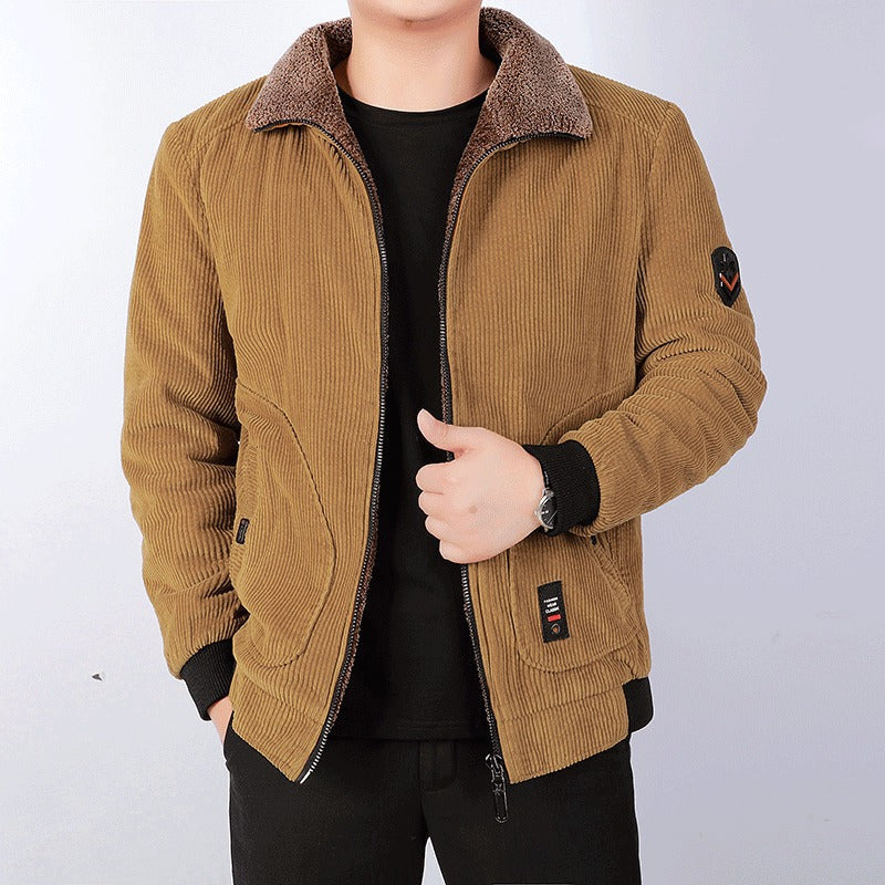 Men's Loose-Fit Textured Casual Bomber Jacket with Sherpa Lining and Zip Front