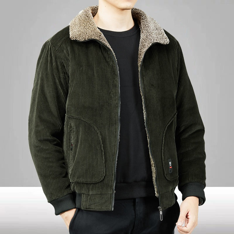 Men's Loose-Fit Textured Casual Bomber Jacket with Sherpa Lining and Zip Front