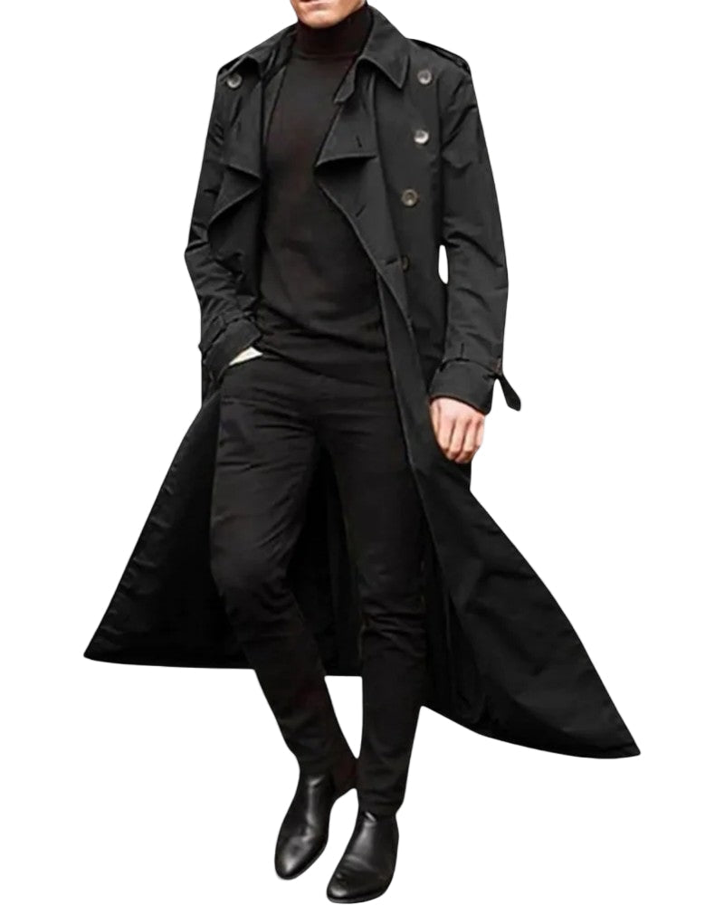 Men's Modern Long Double-Breasted Trench Coat