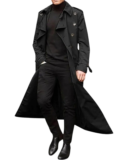 Men's Modern Long Double-Breasted Trench Coat