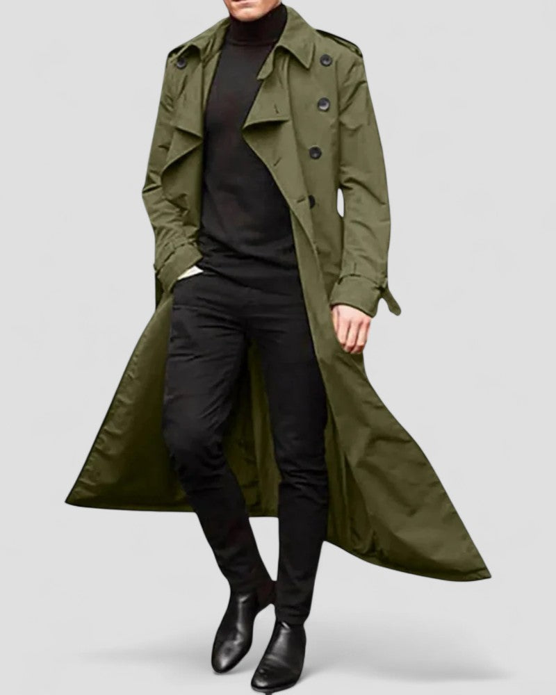 Men's Modern Long Double-Breasted Trench Coat