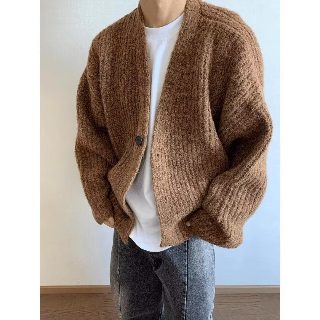 Men's Oversized Cardigan with Button Closure