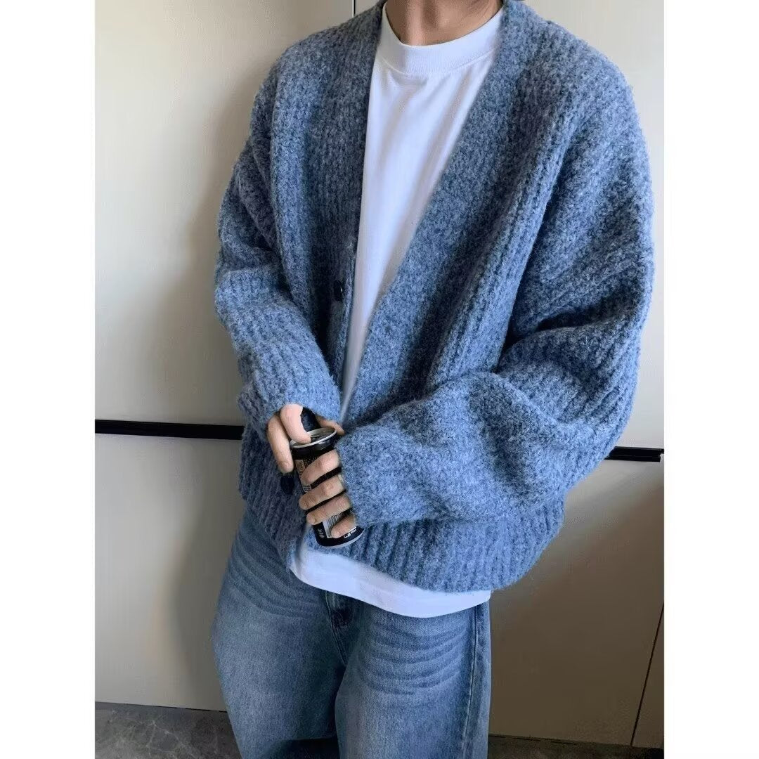 Men's Oversized Cardigan with Button Closure