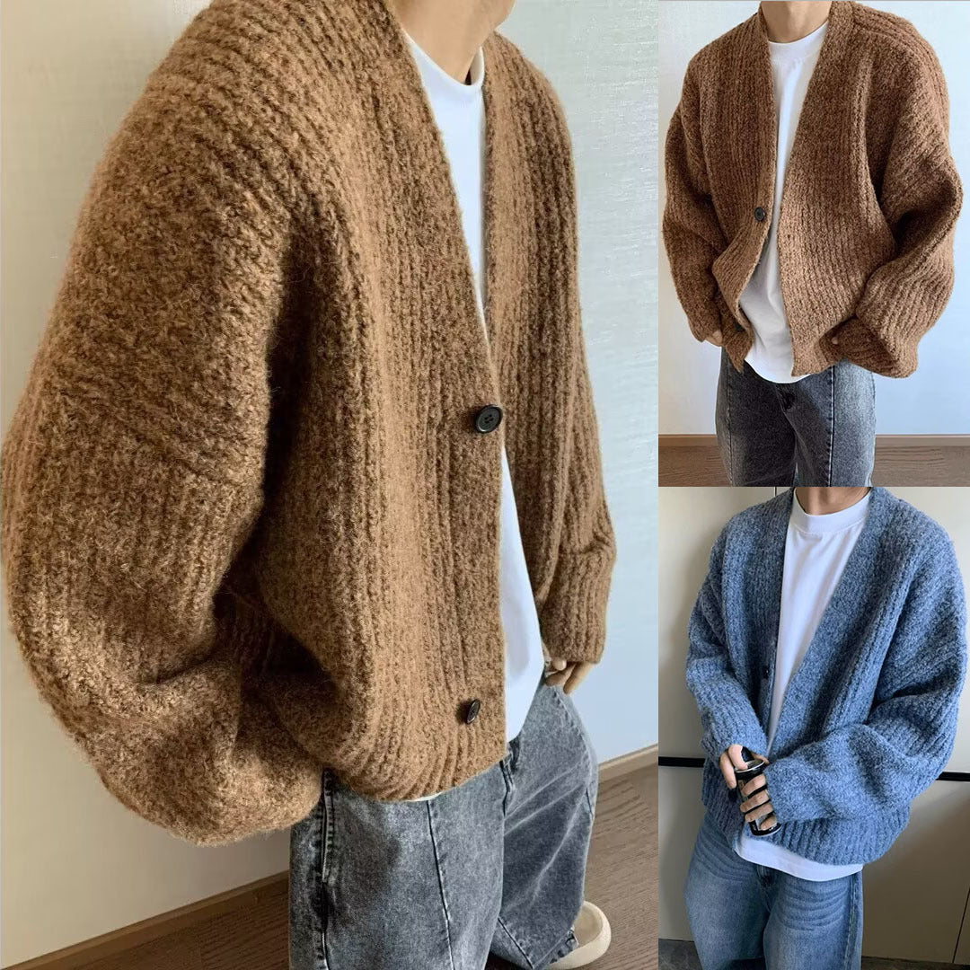 Men's Oversized Cardigan with Button Closure