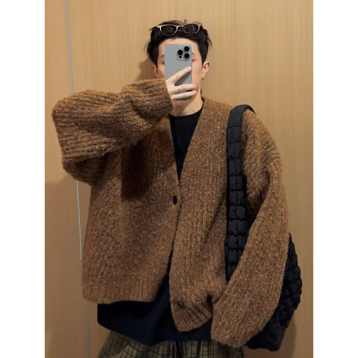 Men's Oversized Cardigan with Button Closure
