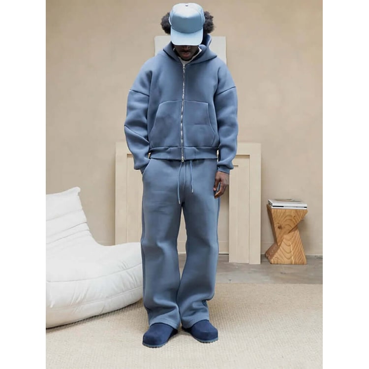 Men's Oversized Sweatsuit Set with Zip Hoodie and Wide-Leg Sweatpants