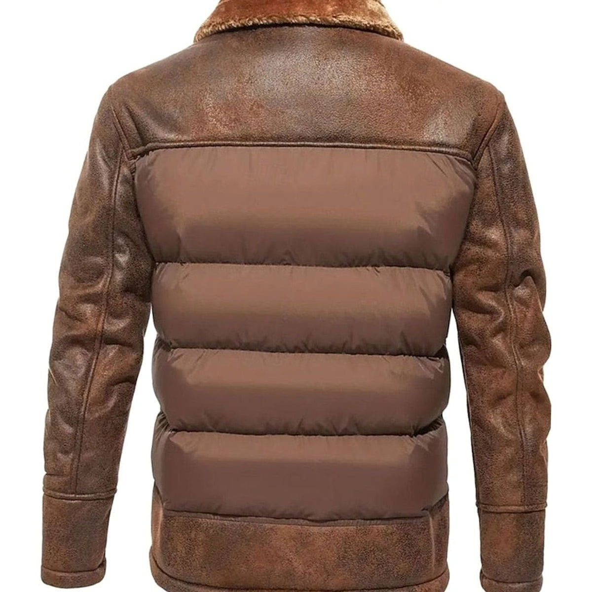 Men's Quilted Faux-Leather Insulated Winter Coat with Sherpa Collar