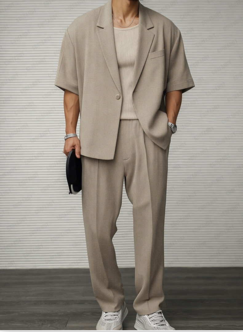 Men's Short Sleeve Blazer and Tailored Trousers Set
