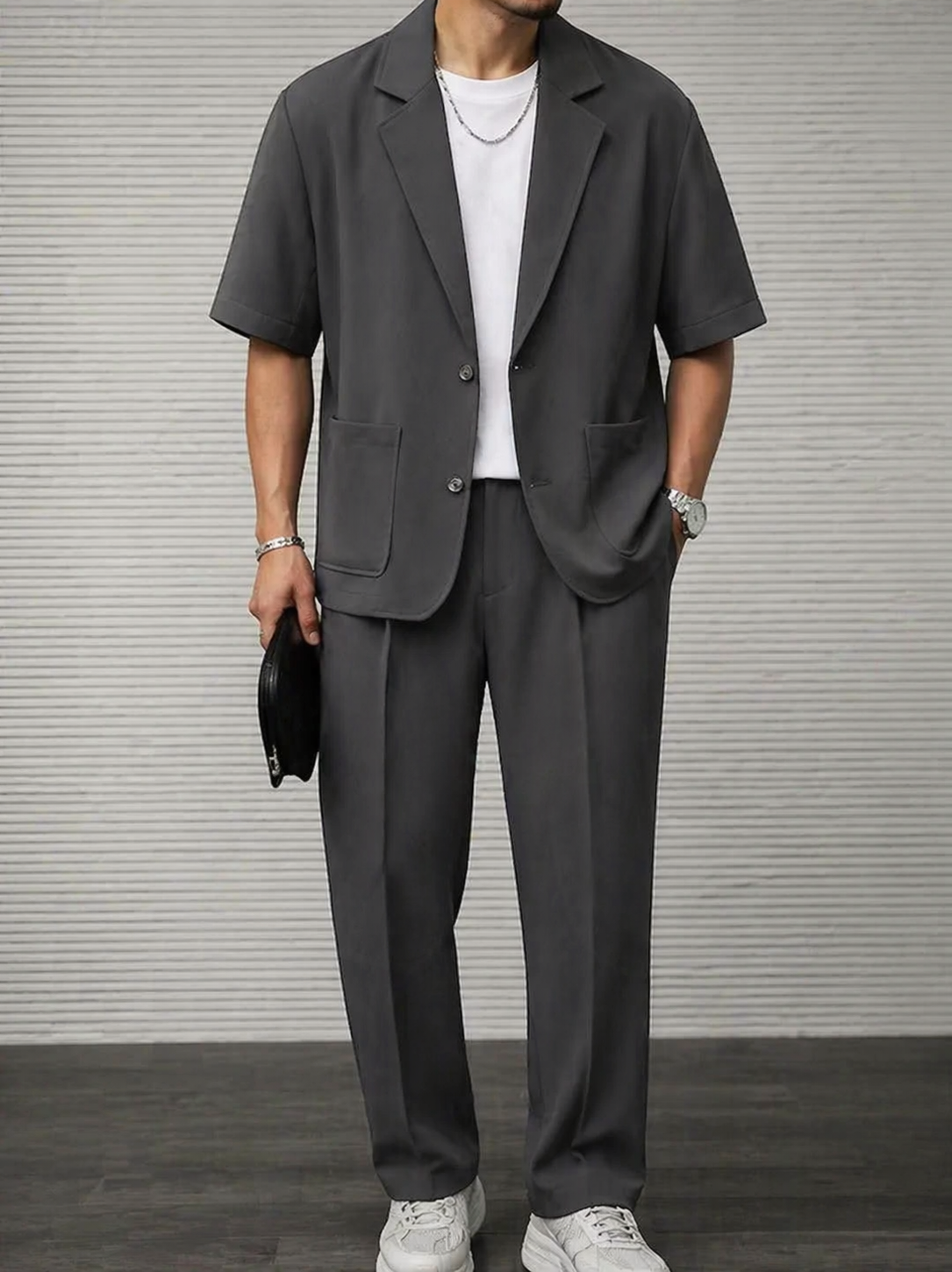 Men's Short Sleeve Blazer and Tailored Trousers Set
