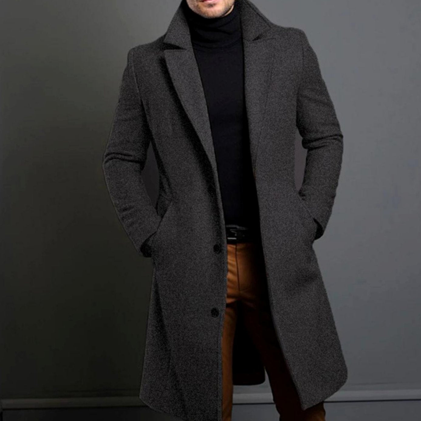 Men's Slim-Fit Single-Breasted Long Winter Coat