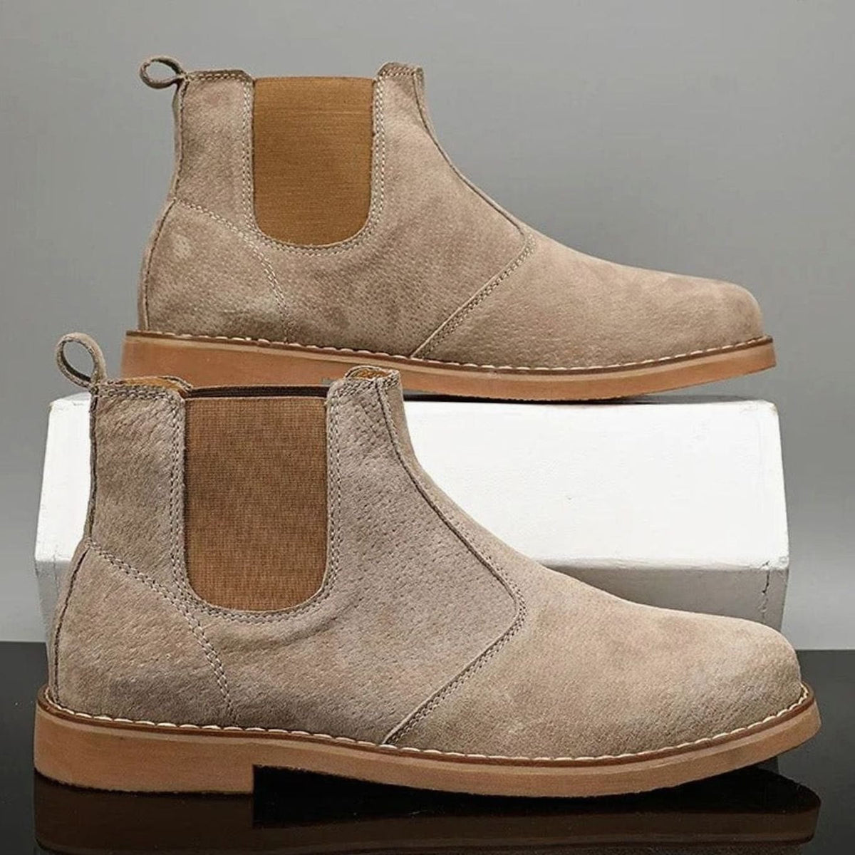 Men's Slip-On Leather Chelsea Boots with Rubber Sole