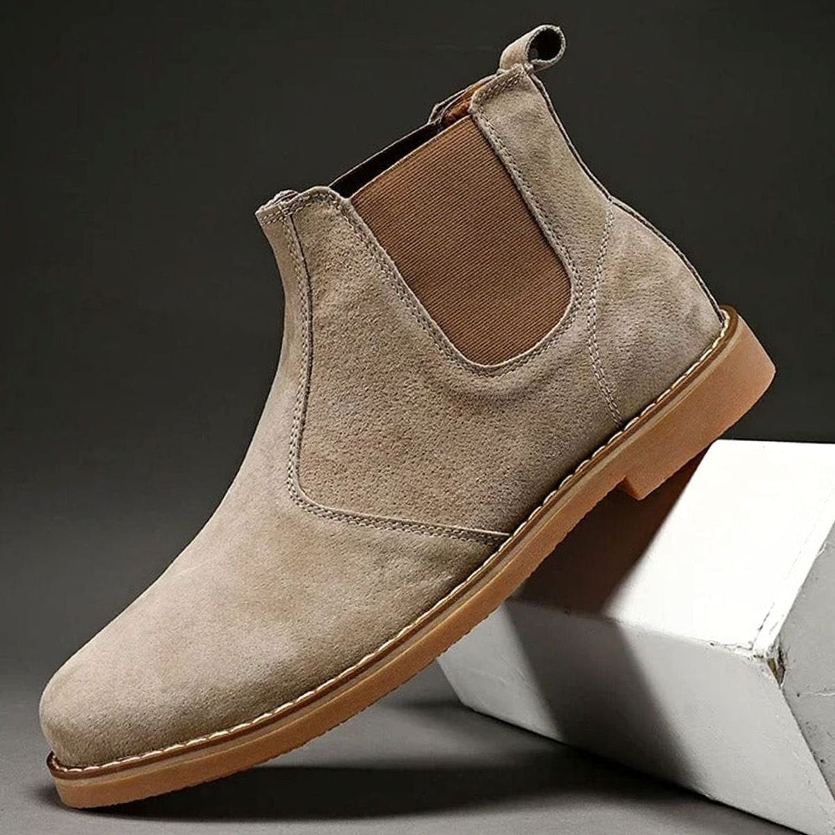 Men's Slip-On Leather Chelsea Boots with Rubber Sole