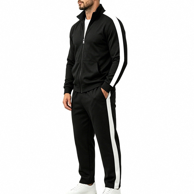 Men's Sports Tracksuit Set with Contrast Stripes, Zip Jacket and Jogging Pants