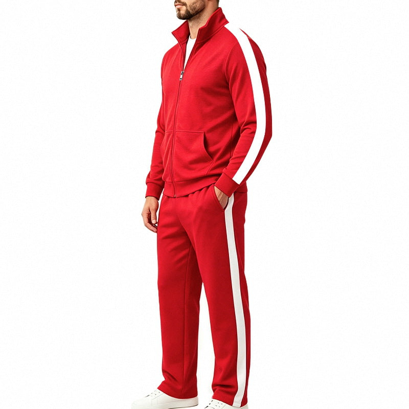 Men's Sports Tracksuit Set with Contrast Stripes, Zip Jacket and Jogging Pants