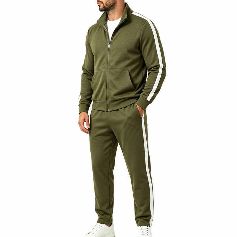 Men's Sports Tracksuit Set with Contrast Stripes, Zip Jacket and Jogging Pants