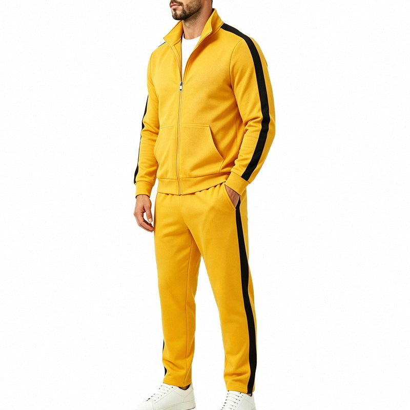 Men's Sports Tracksuit Set with Contrast Stripes, Zip Jacket and Jogging Pants