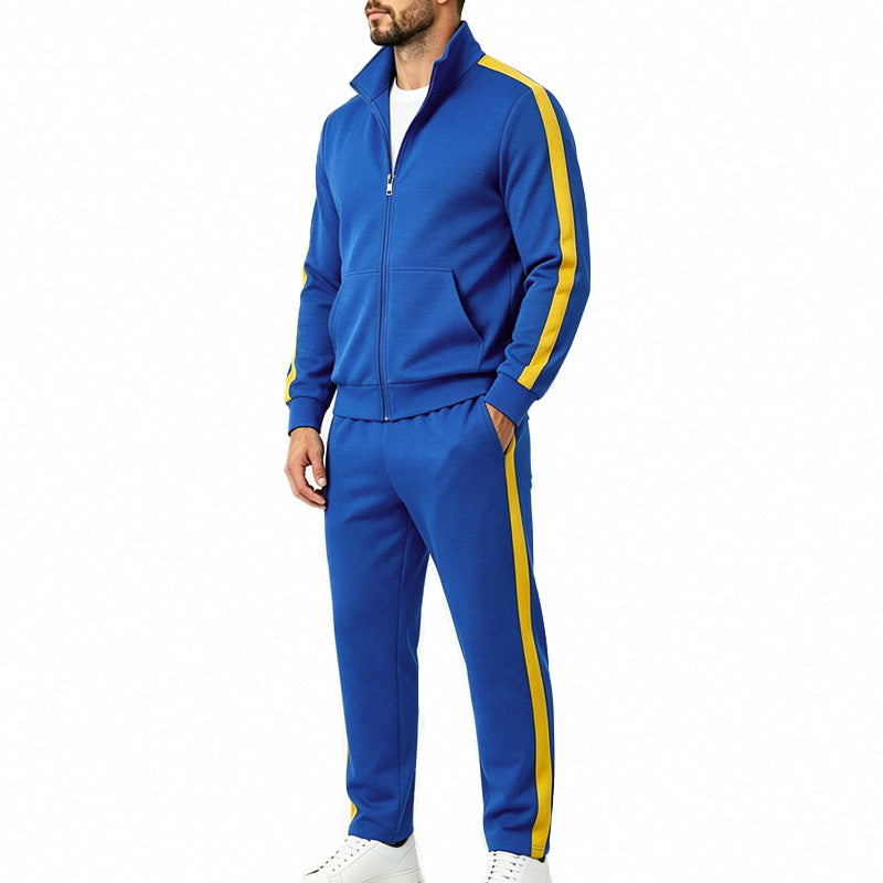 Men's Sports Tracksuit Set with Contrast Stripes, Zip Jacket and Jogging Pants