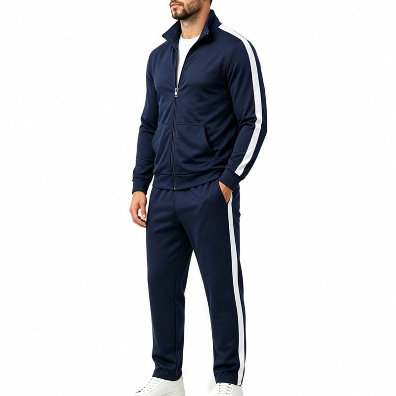 Men's Sports Tracksuit Set with Contrast Stripes, Zip Jacket and Jogging Pants