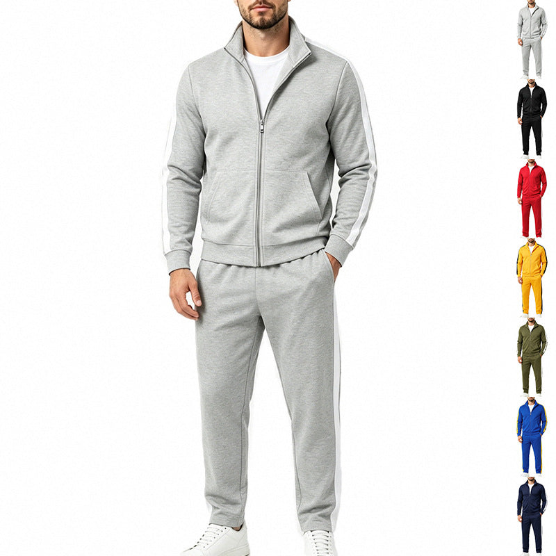 Men's Sports Tracksuit Set with Contrast Stripes, Zip Jacket and Jogging Pants