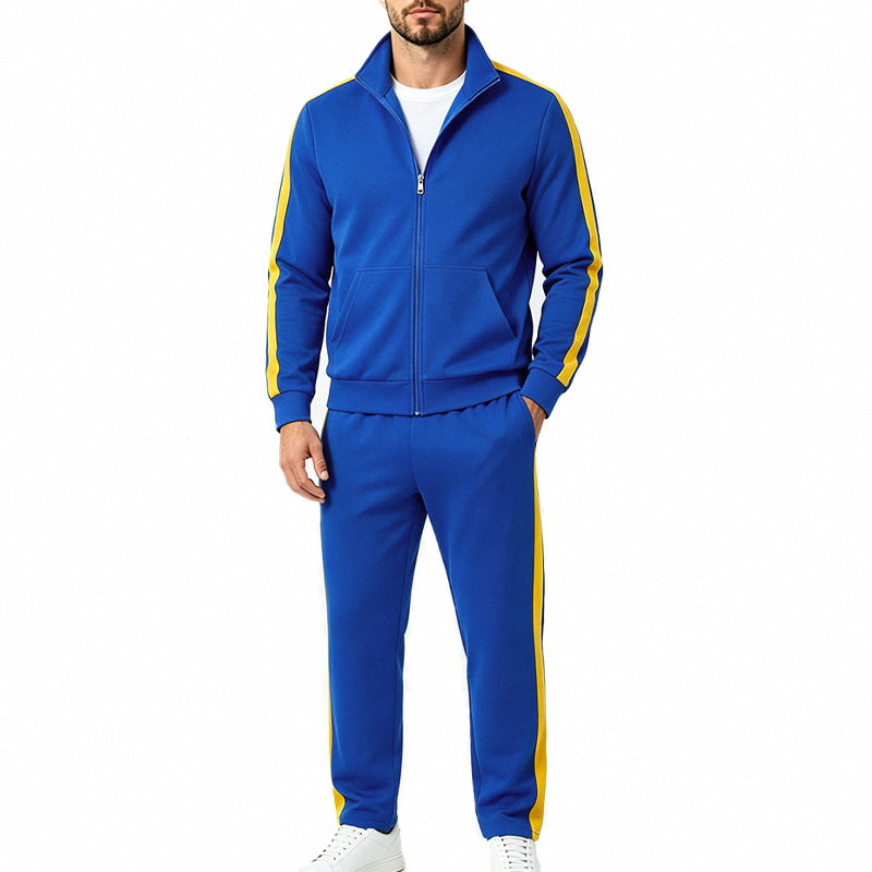 Men's Sports Tracksuit Set with Contrast Stripes, Zip Jacket and Jogging Pants
