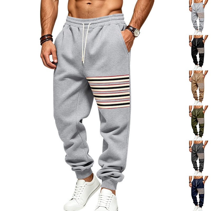 Men's Sporty Jogging Pants with Side Stripe Panel and Drawstring